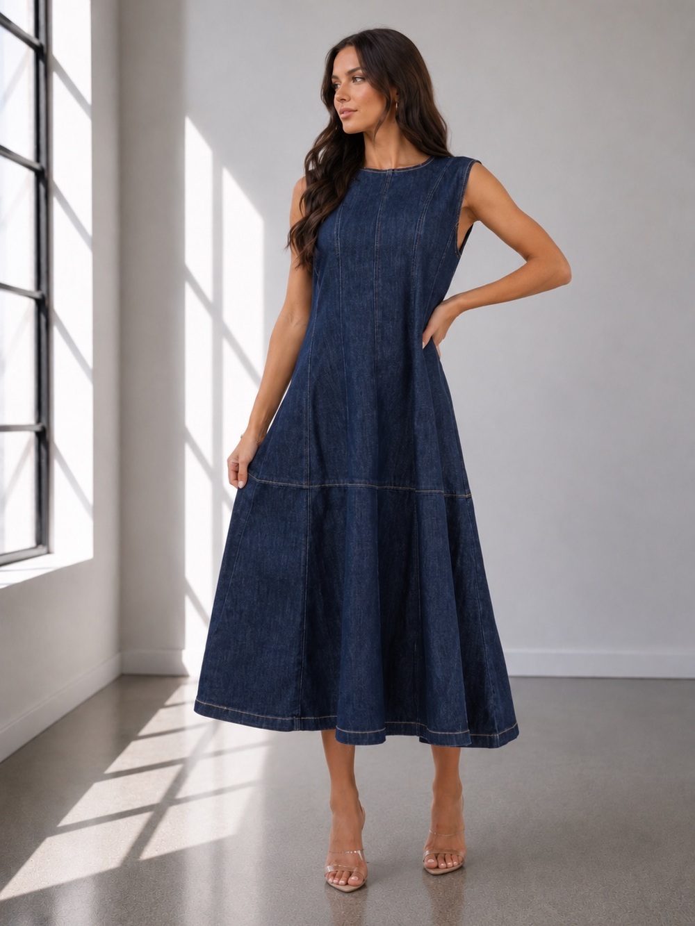 456. Sleeveless Denim Days Midi Dress